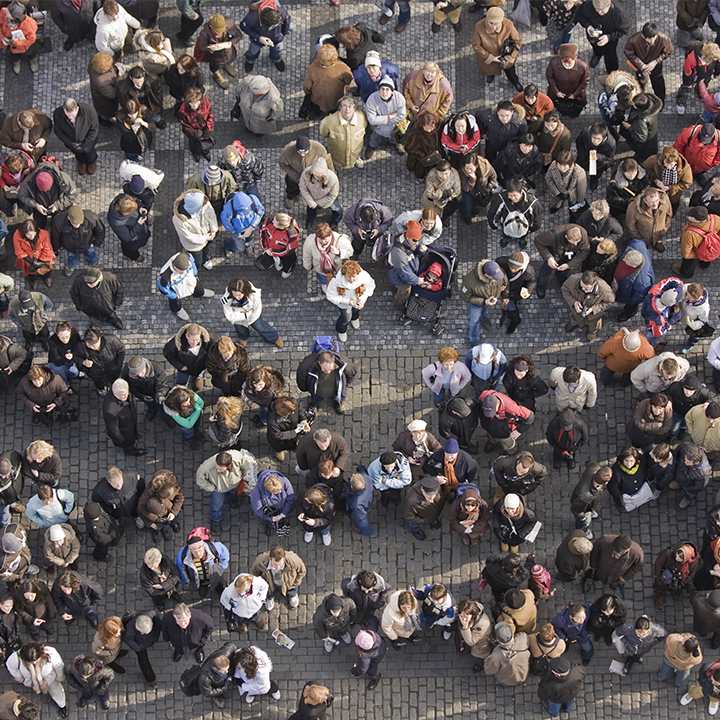 Birds eye view of a crowd of people 